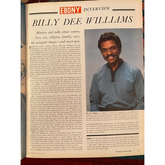 January 1981 Ebony MagazIne  with Featured Cover, “Ebony Interview: Billy Dee - Picture 3 of 16